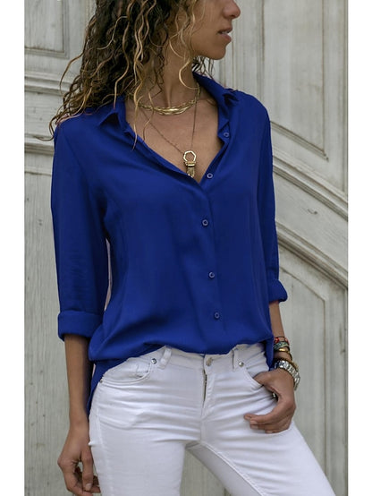 Women's Blouse Shirt Plain Shirt Collar Business Basic Elegant Tops Blue Yellow Gray - LuckyFash™