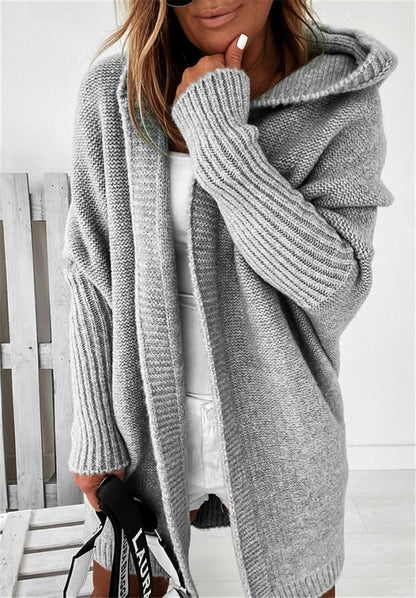 Women's Cardigan Hooded Solid Color Stylish Basic Casual Long Sleeve Loose Sweater Cardigans Hooded Open Front Fall Winter Denim Purple / Holiday / Going out