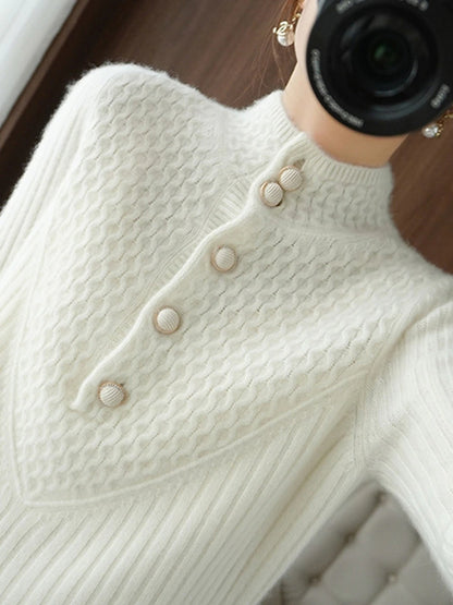Women's Cardigan Stand Collar Ribbed Knit Polyester Button Knitted Fall Winter Regular Outdoor Daily Going out Stylish Casual Soft Long Sleeve Solid Color White Khaki S M L
