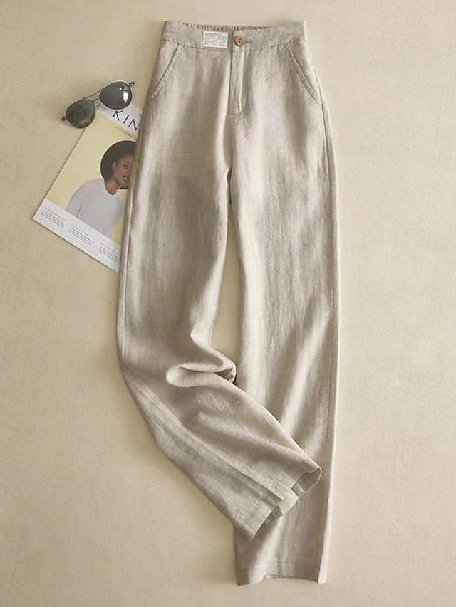 Women's Pants Trousers Cotton And Linen Plain Black White Fashion Full Length Casual Daily Spring &  Fall