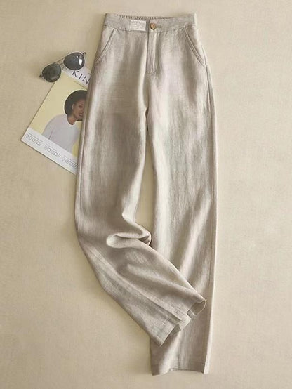 Women's Pants Trousers Cotton And Linen Plain Black White Fashion Full Length Casual Daily Spring &  Fall