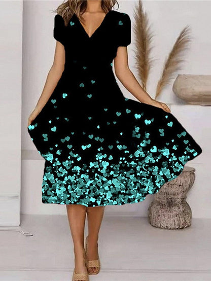 Women's Dress - Casual Dress Swing Dress Floral Dress Midi Dress White Red Green Short Sleeve Floral Print Summer Spring V Neck Vacation Vacation 2023 S M L XL XXL 3XL 4XL 5XL