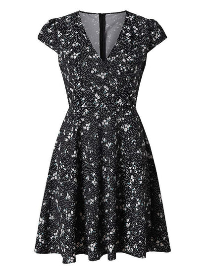 Women's Dress - Casual Dress Floral Dress Mini Dress Black Navy Blue Short Sleeve Floral Print Summer Spring V Neck Fashion Vacation 2023 S M L XL