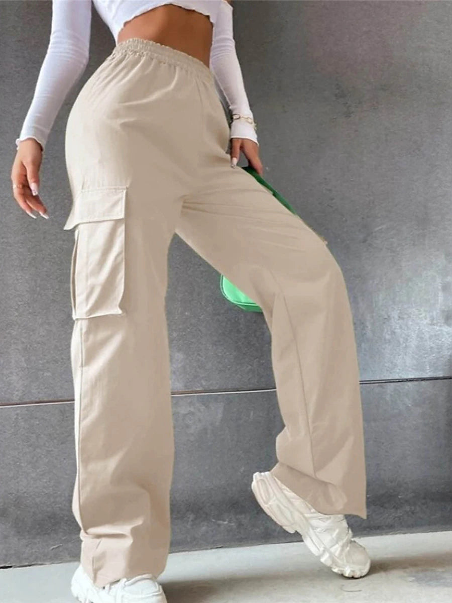 Women's Cargo Pants Polyester Plain ArmyGreen off white Streetwear High Waist Full Length Casual Sports Summer Spring