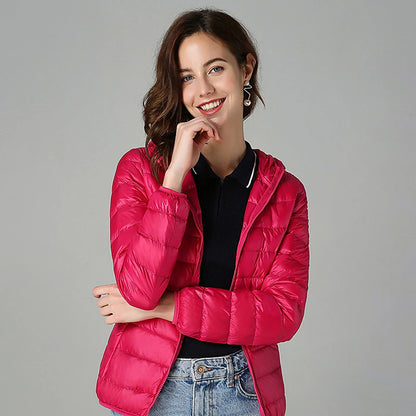 Women's Puffer Jacket with Hoodie Jacket Hiking Down Jacket Winter Outdoor Thermal Warm Packable Waterproof Windproof Jacket Top Full Length Visible Zipper Fishing Camping / Hiking / Caving