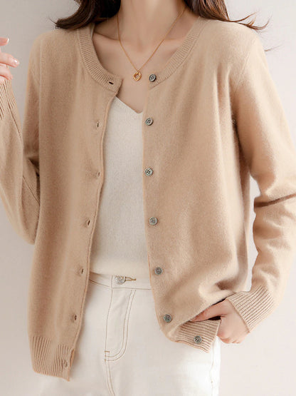 Women's Cardigan Sweater Jumper Ribbed Knit Button Solid Color Crew Neck Stylish Casual Outdoor Daily Autumn Winter Wine Red Big red S M L