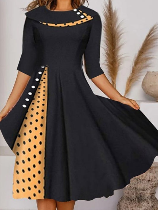 Women's Dress - Casual Dress Swing Dress Knee Length Dress Black Red Navy Blue Half Sleeve Plaid Pocket Summer Spring Crew Neck Elegant Loose Fit 2023 S M L XL XXL