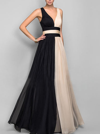 Women's Dress - Party Dress Swing Dress Long Dress Maxi Dress Black Sleeveless Color Block Backless Fall Spring Summer V Neck Party Wedding Guest 2023 S M L XL