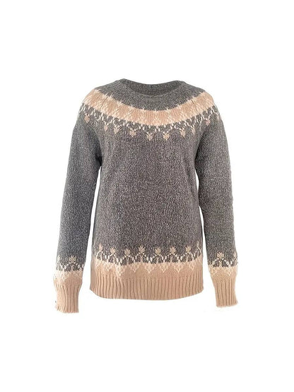Women's Pullover Sweater Jumper Crew Neck Chunky Knit Knitted Drop Shoulder Fall Winter Daily Holiday Going out Vintage Style Casual Long Sleeve Geometric Black Wine Blue S M L