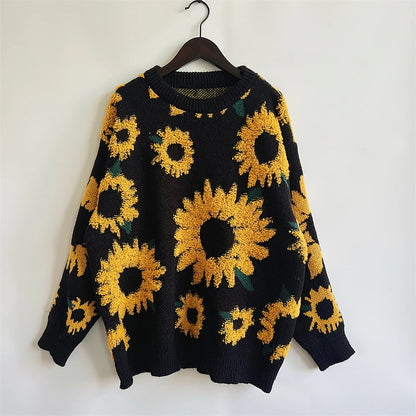 Women's Pullover Sweater Jumper Crew Neck Chunky Knit Polyester Embroidery Spring Fall Winter Regular Daily Holiday Valentine Stylish Casual Long Sleeve Floral Black Yellow S M L