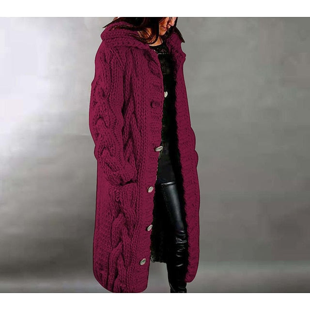 Women's Cardigan Sweater Jumper Cable Chunky Knit  Solid Color Open Front Stylish Soft Daily Going out Winter Fall Reddish brown Blue S M L / Long Sleeve / Regular Fit