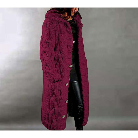 Women's Cardigan Sweater Jumper Cable Chunky Knit  Solid Color Open Front Stylish Soft Daily Going out Winter Fall Reddish brown Blue S M L / Long Sleeve / Regular Fit