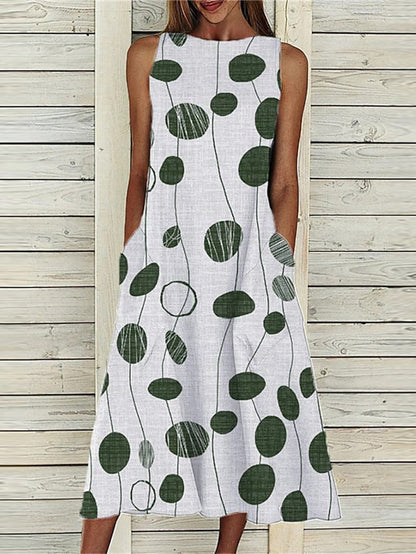 Women's Dress - Casual Dress Midi Dress Blue Green Sleeveless Geometric Pocket Spring Summer Crew Neck Vacation 2023 S M L XL XXL 3XL