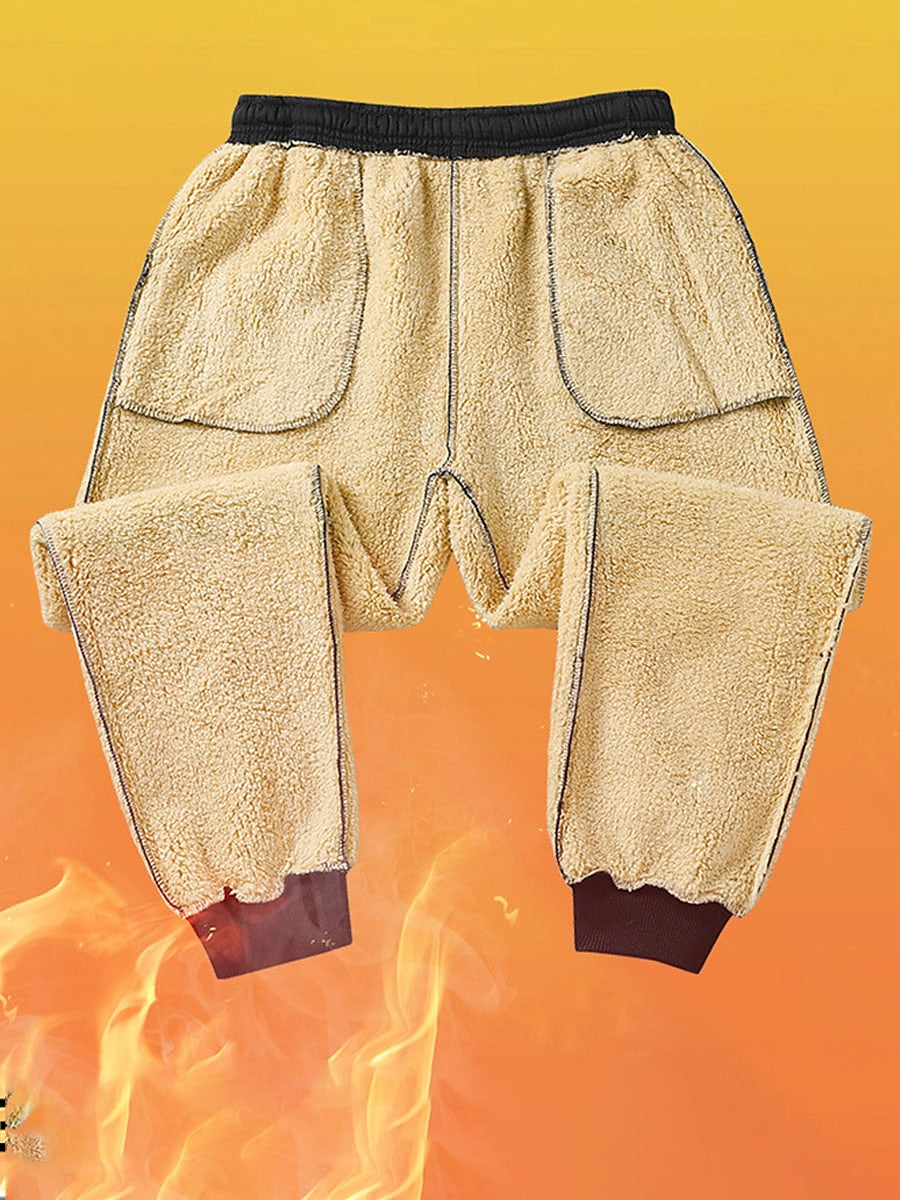 Women's Fleece Pants Lambswool Plain Grey Black Active High Waist Full Length Outdoor Street Fall Winter