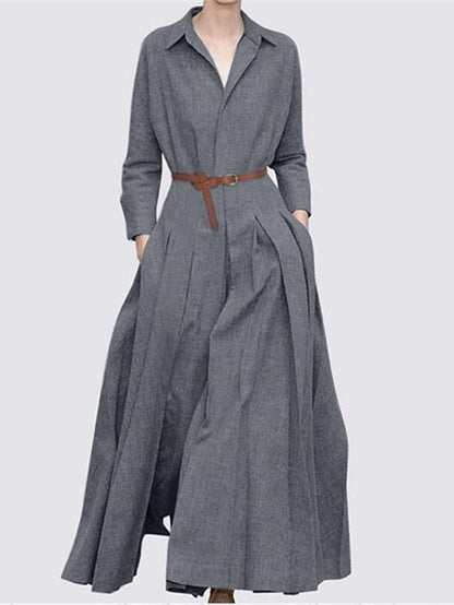 Women's Dress - Shirt Dress Work Dress Formal Dress Maxi long Dress Outdoor Winter Dress Office Polyester Fashion Formal V Neck Lace up Ruched Long Sleeve Summer Spring Fall 2023 Regular Fit Black Camel Gray