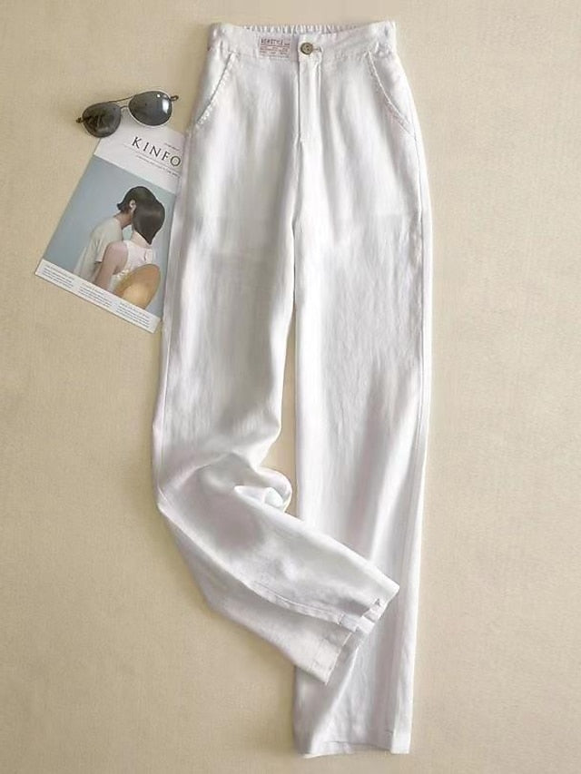 Women's Pants Trousers Cotton And Linen Plain Black White Fashion Full Length Casual Daily Spring &  Fall