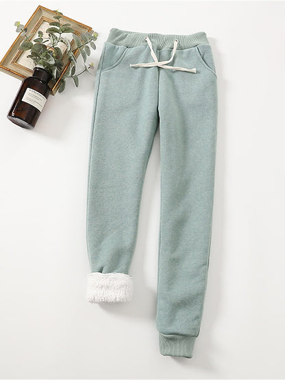 Women's Fleece Pants Fleece Plain Light Gray Dark Grey Active High Waist Full Length Outdoor Street Fall Winter