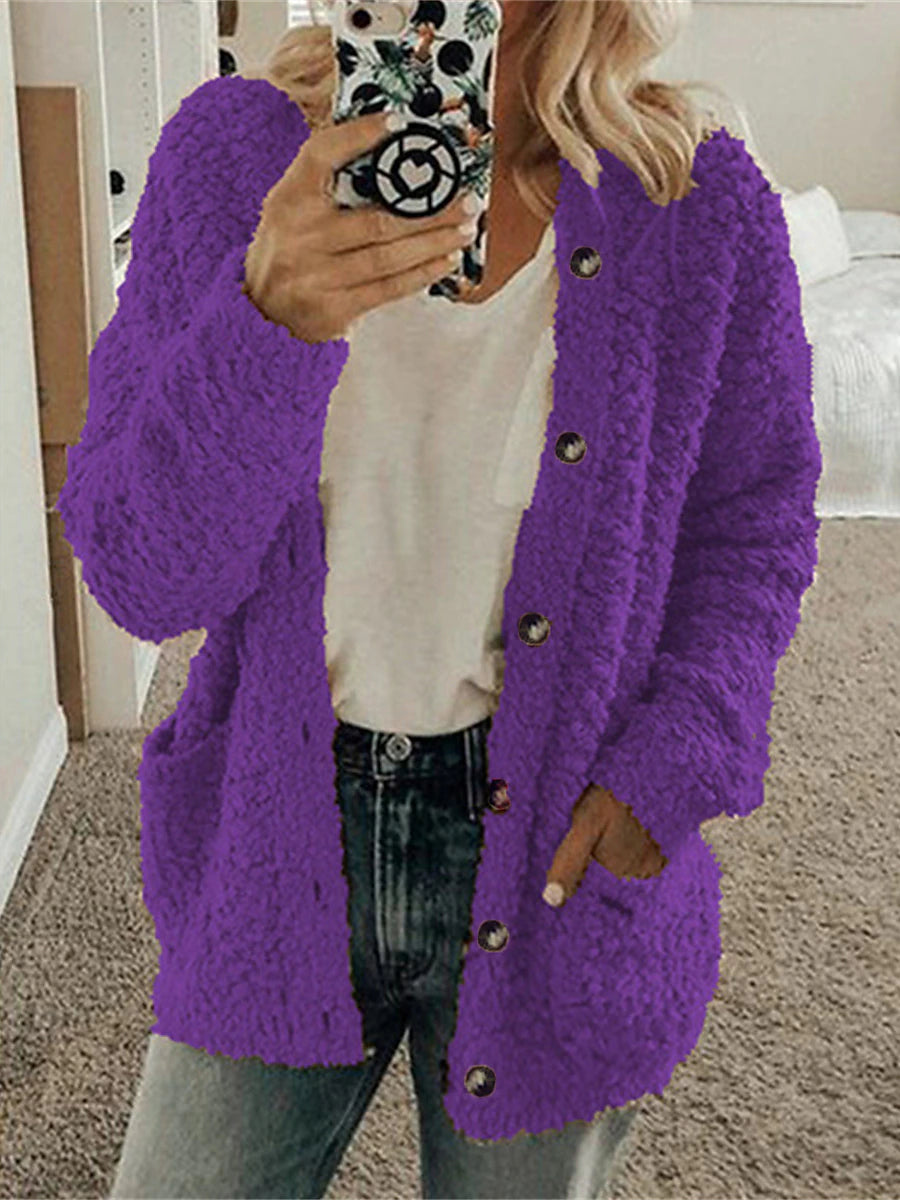 Women's Cardigan Sweater Cowl Ribbed Knit Polyester Pocket Fall Winter Home Daily Holiday Stylish Casual Soft Long Sleeve Solid Color Maillard Black White Pink S M L