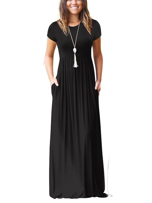 Women's Dress - T Shirt Dress Tee Dress Maxi long Dress Half Sleeve Solid Color Autumn / Fall Summer Round Neck Contemporary Casual Loose 2023 S M L XL XXL
