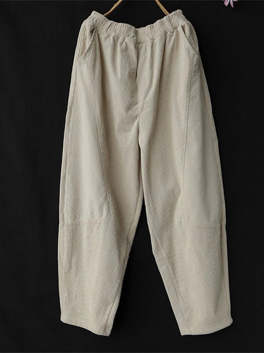 Women's Pants Trousers Corduroy Plain Black Pink Fashion High Waist Full Length Street Daily Fall Winter