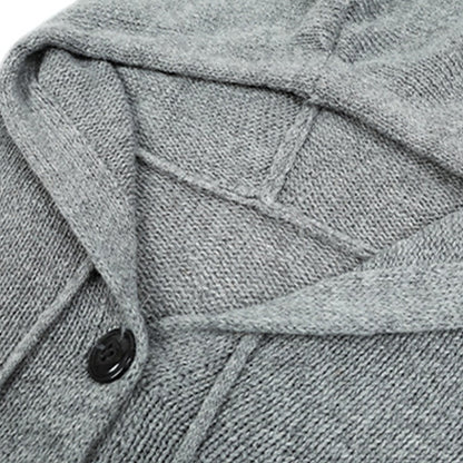 Women's Cardigan Sweater Hooded Crochet Knit Polyester Button Knitted Hooded Fall Winter Tunic Daily Holiday Date Stylish Casual Soft Long Sleeve Solid Color Black White Gray S M L