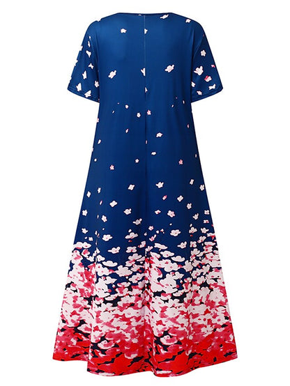 Women's Dress - Casual Dress Swing Dress Floral Dress Midi Dress White Red Green Short Sleeve Heart Print Summer Spring V Neck Basic Vacation Loose Fit 2023 S M L XL XXL XXXL 4XL 5XL