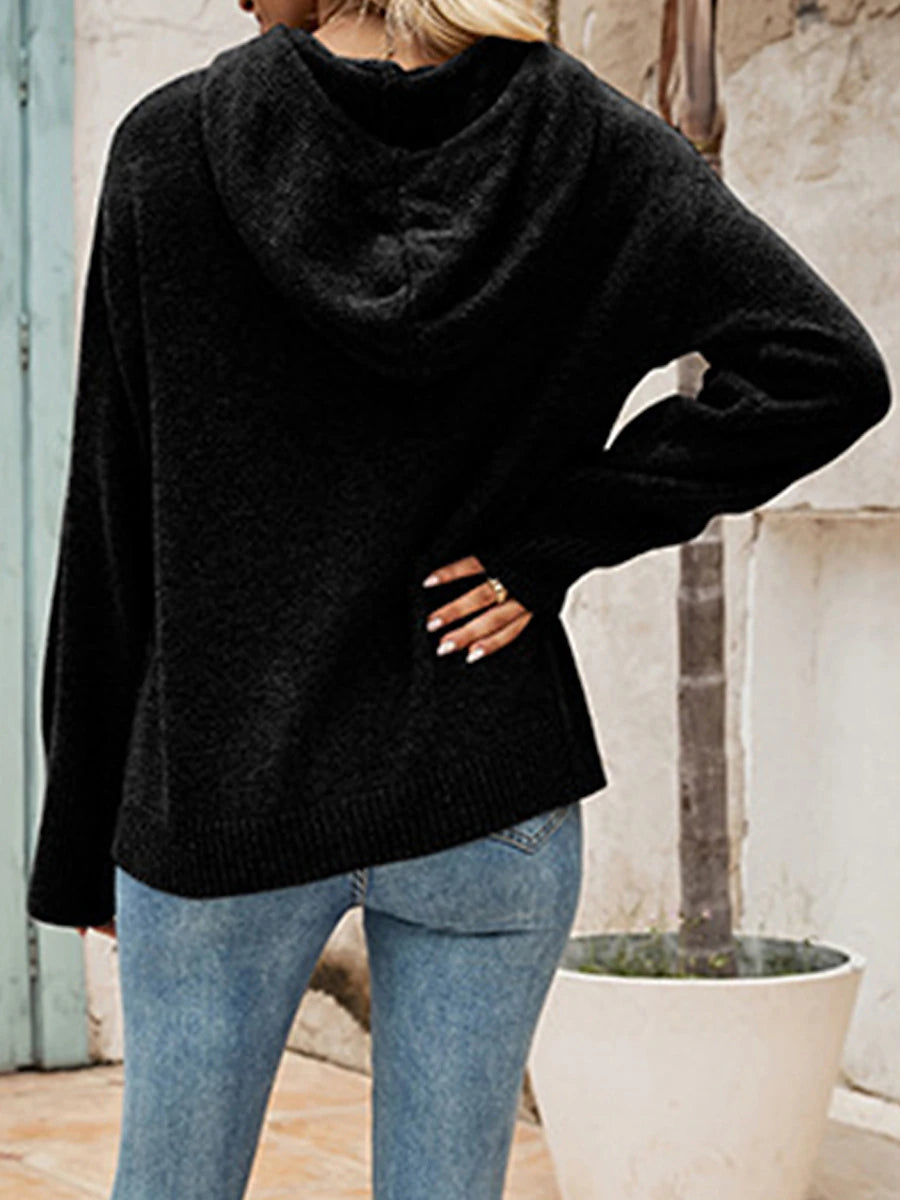 Women's Cardigan Sweater Hooded Ribbed Knit Alpaca Wool Button Fall Winter Regular Outdoor Daily Going out Stylish Casual Soft Long Sleeve Solid Color Black White Gray S M L