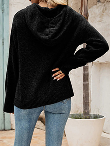 Women's Cardigan Sweater Hooded Ribbed Knit Alpaca Wool Button Fall Winter Regular Outdoor Daily Going out Stylish Casual Soft Long Sleeve Solid Color Black White Gray S M L