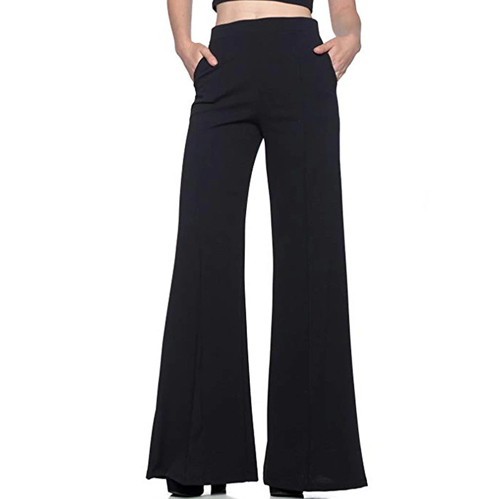 Women's Dress Wide Leg Pants Bootcut Flare Full Length Pocket Baggy Micro-elastic Mid Waist Streetwear Casual Casual Weekend Black White S M Summer Spring & Fall