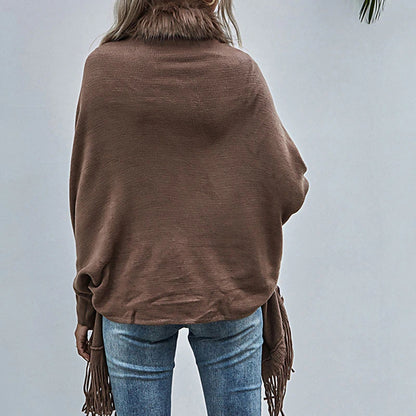 Women's Poncho Sweater Open Front Ribbed Knit Acrylic Tassel Knitted Fall Winter Tunic Outdoor Daily Going out Stylish Casual Soft Long Sleeve Pure Color Black Pink Wine S M L