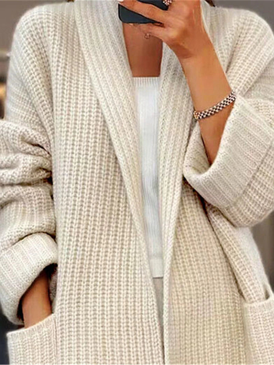 Women's Cardigan Sweater Open Front Ribbed Knit Acrylic Pocket Fall Winter Long Valentine's Day Daily Going out Stylish Casual Soft Long Sleeve Solid Color Pink Camel Beige S M L
