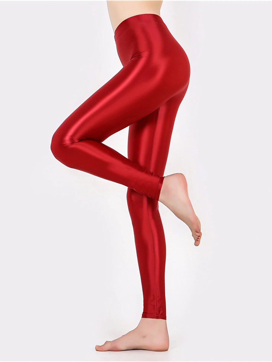 Women's Leggings Faux Leather Plain claret Robin's Egg Blue Active High Waist Ankle-Length Outdoor Yoga Fall Winter