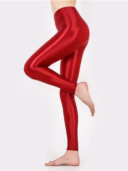 Women's Leggings Faux Leather Plain claret Robin's Egg Blue Active High Waist Ankle-Length Outdoor Yoga Fall Winter