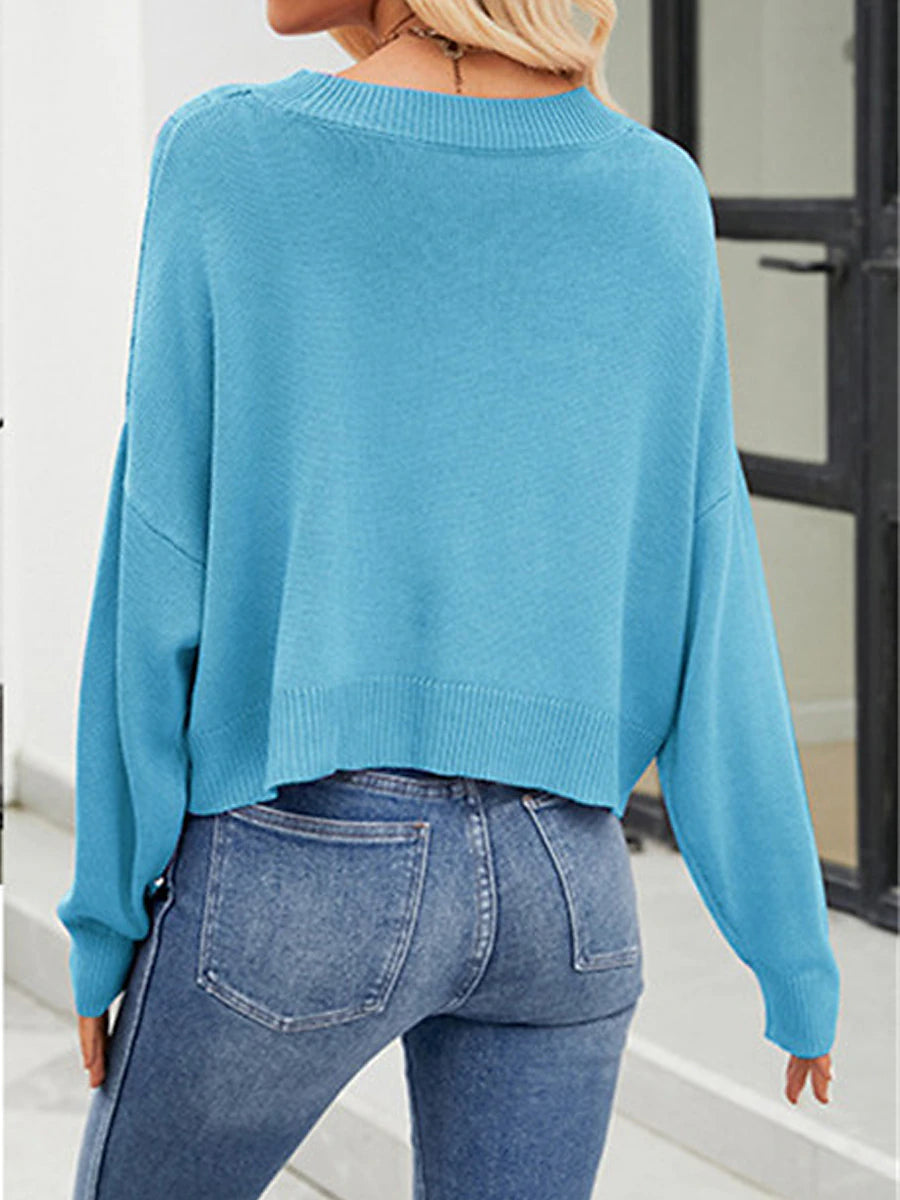 Women's Cardigan Sweater V Neck Ribbed Knit Polyester Button Summer Spring Cropped Daily Going out Weekend Stylish Casual Soft Long Sleeve Solid Color Blue Purple Green S M L