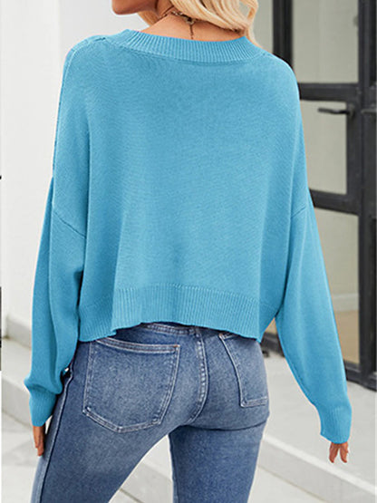 Women's Cardigan Sweater V Neck Ribbed Knit Polyester Button Summer Spring Cropped Daily Going out Weekend Stylish Casual Soft Long Sleeve Solid Color Blue Purple Green S M L