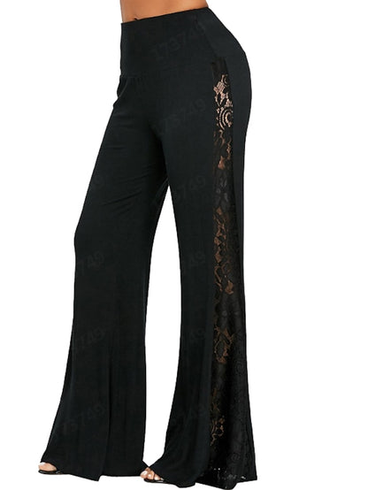 Women's Flared Pants Plus Size Polyester Plain Black Fashion Full Length Casual Weekend