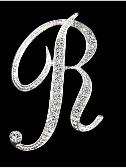 letter brooch pins initial rhinestone brooch for women crafts silvery m - LuckyFash™