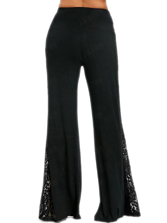 Women's Flared Pants Plus Size Polyester Plain Black Fashion Full Length Casual Weekend