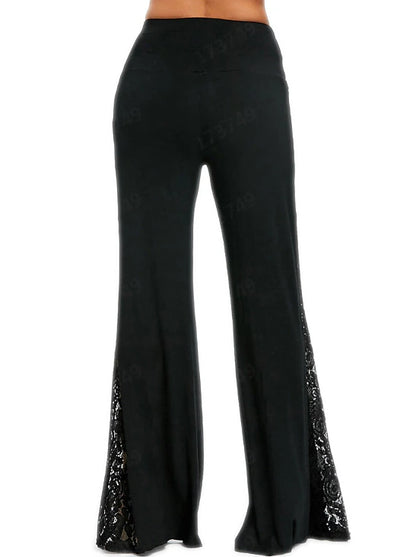 Women's Flared Pants Plus Size Polyester Plain Black Fashion Full Length Casual Weekend