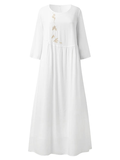 Women's Dress - Casual Dress Shift Dress Summer Dress Graphic Basic Print Crew Neck Midi Dress Fashion Basic Outdoor Daily 3/4 Length Sleeve Regular Fit White Summer Spring S M L XL 2XL