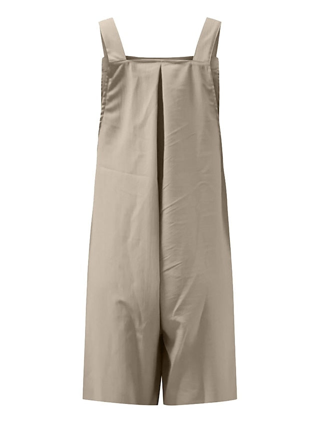 Jumpsuits for Women Summer Overall Pocket Solid Color Square Neck Basic Daily Vacation Regular Fit Sleeveless Black Yellow Pink S M L - LuckyFash™