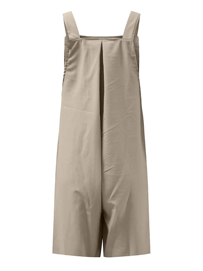 Jumpsuits for Women Summer Overall Pocket Solid Color Square Neck Basic Daily Vacation Regular Fit Sleeveless Black Yellow Pink S M L - LuckyFash™