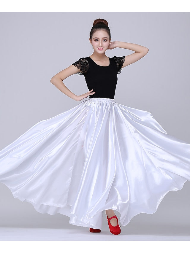Flamenco Dress Spain Latin Ballroom Dance Skirts Gore Women's Performance Natural Matte Satin - LuckyFash™