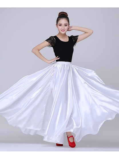 Flamenco Dress Spain Latin Ballroom Dance Skirts Gore Women's Performance Natural Matte Satin - LuckyFash™