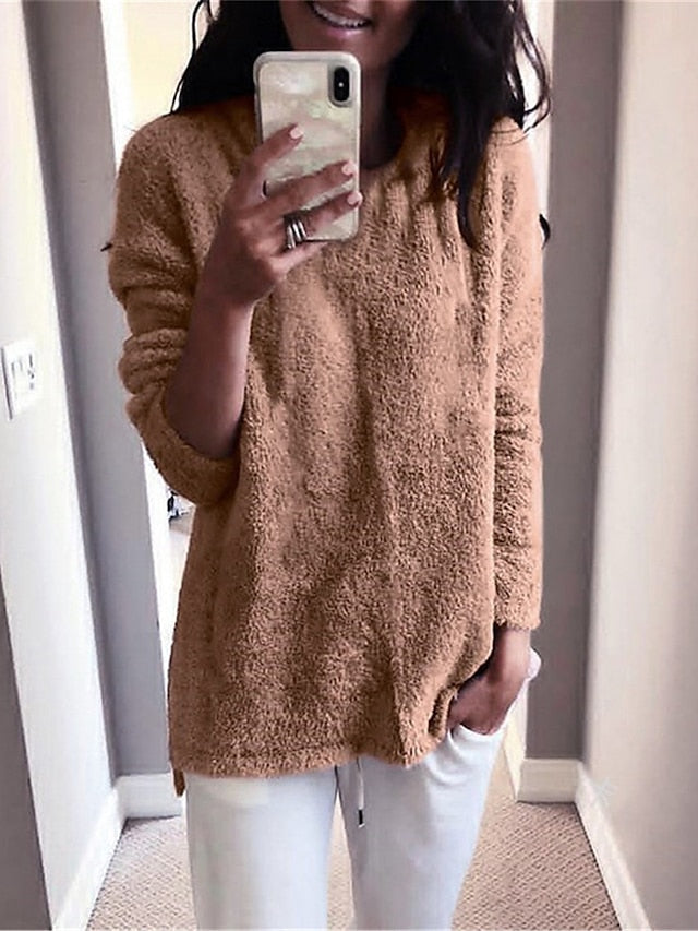 Women's Pullover Sweater Jumper Crew Neck Ribbed Knit Cotton Oversized Fall Winter Regular Outdoor Daily Holiday Stylish Casual Soft Long Sleeve Solid Color Black White Yellow S M L