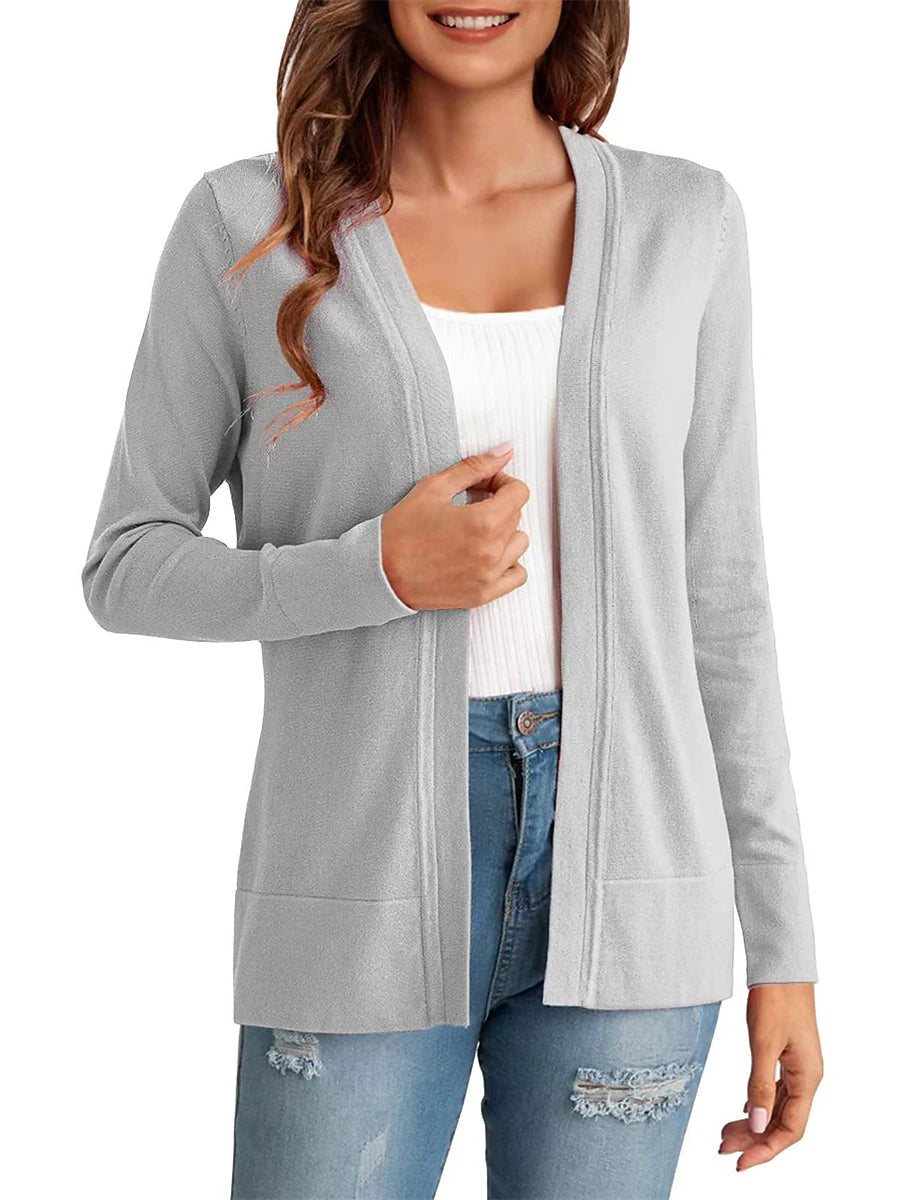 Women's Knitted Cardigan Coat Classic V Neck Long Sleeve Open Front Sweater Fall Solid Color  Cardigans Wine S M L