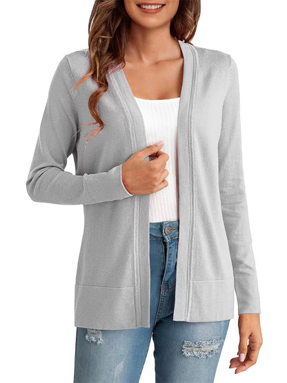 Women's Knitted Cardigan Coat Classic V Neck Long Sleeve Open Front Sweater Fall Solid Color  Cardigans Wine S M L