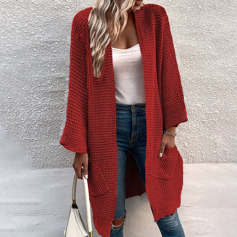 Women's Cardigan Sweater Jumper Chunky Knit Tunic Pocket Knitted Pure Color Open Front Stylish Casual Holiday Going out Winter Fall Green Pink S M L / Long Sleeve / Regular Fit