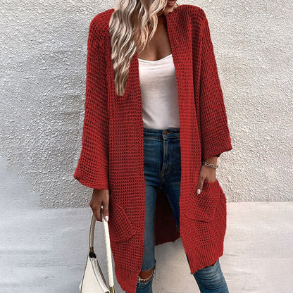 Women's Cardigan Sweater Jumper Chunky Knit Tunic Pocket Knitted Pure Color Open Front Stylish Casual Holiday Going out Winter Fall Green Pink S M L / Long Sleeve / Regular Fit