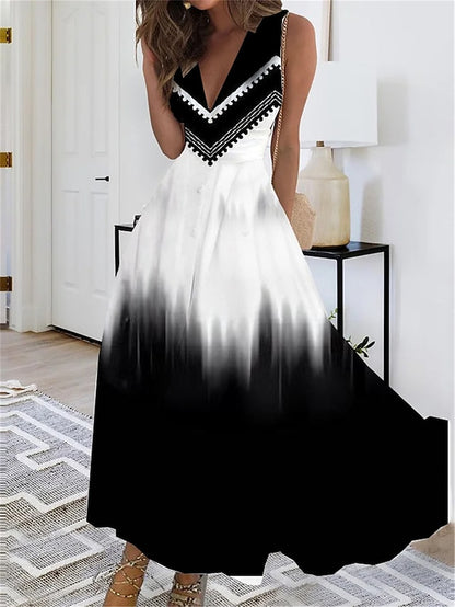 Women's Dress - Long Dress Maxi Dress Casual Dress Swing Dress A Line Dress Floral Butterfly Fashion Streetwear Outdoor Daily Date Print Sleeveless V Neck Dress Regular Fit Black White Yellow Summer Spring S